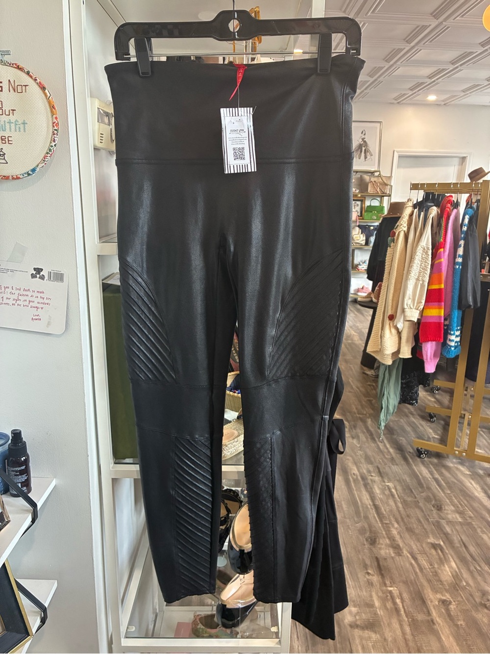SPANX High-Rise Faux Leather Black ribbed Moto Leggings